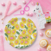 ヴィンテージ素朴ピンクひまわりモダン白 ペーパープレート (パーティー)