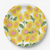 ヴィンテージ素朴ピンクひまわりモダン白 ペーパープレート (正面)