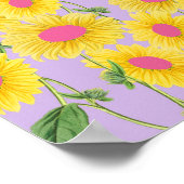 ヴィンテージ素朴ピンクサンフラワーズモダンパステル薄紫 ポスター (角)