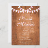 ヴィンテージ素朴ピンクバンティンバプテスマ《キリスト教》洗礼式や命名式 招待状 (正面)