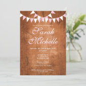 ヴィンテージ素朴ピンクバンティンバプテスマ《キリスト教》洗礼式や命名式 招待状 (スタンド正面)