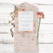 ヴィンテージ素朴ピンクフローラフレームNo Dinner オールインワン招待状