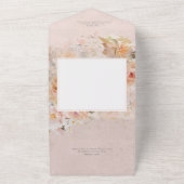 ヴィンテージ素朴ピンクフローラフレームQRコード オールインワン招待状 (外側)