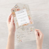 ヴィンテージ素朴ピンク赤面フローラフレームNoディナー オールインワン招待状 (貼ってはがせる)