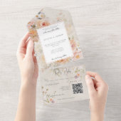 ヴィンテージ素朴ピンク赤面フローラフレームQRコード オールインワン招待状 (貼ってはがせる)