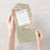 ヴィンテージ素朴ピンク&セージフローラフレームディナー オールインワン招待状 (貼ってはがせる)