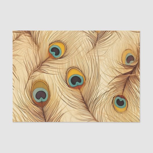 ヴィンテージ素朴ピーコックフェザープリント 薄葉紙 (正面)