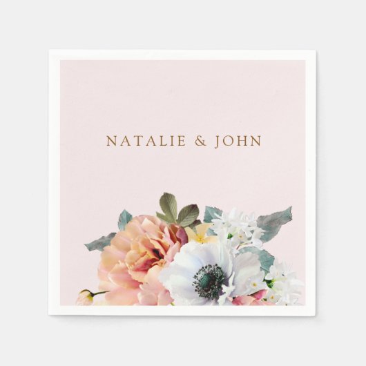 ヴィンテージ素朴ピーチフローラ婚約パーティ スタンダードカクテルナプキン (正面)