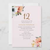 ヴィンテージ素朴ピーチフローラ12番目誕生日招待状 招待状 (正面)