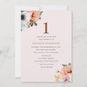 ヴィンテージ素朴ピーチフローラ1st誕生日招待状 招待状 (正面)