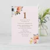 ヴィンテージ素朴ピーチフローラ1st誕生日招待状 招待状 (スタンド正面)