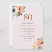 ヴィンテージ素朴ピーチフローラ80th誕生日招待状 招待状 (正面)