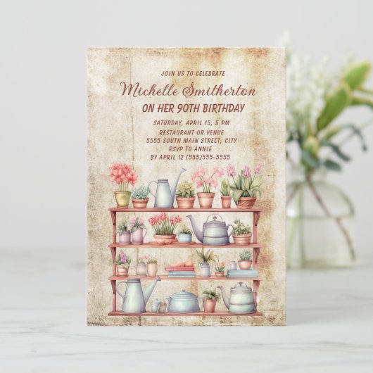 ヴィンテージ素朴ファームハウスキッチン90誕生日 招待状 (スタンド正面)