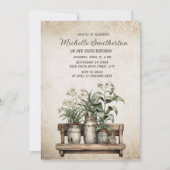 ヴィンテージ素朴ファームハウスプラント100誕生日 招待状 (正面)