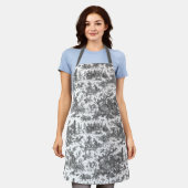 ヴィンテージ素朴フフランスのァームトイルブラック&ホワイト エプロン (着用した状態)