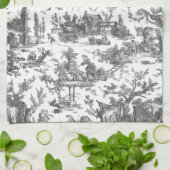 ヴィンテージ素朴フフランスのァームトイルブラック&ホワイト キッチンタオル (折り畳み)