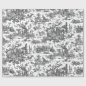 ヴィンテージ素朴フフランスのァームトイルブラック&ホワイト ラッピングペーパー (フラット)