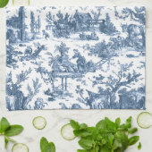 ヴィンテージ素朴フフランスのァームトイルブルー&ホワイト キッチンタオル (折り畳み)