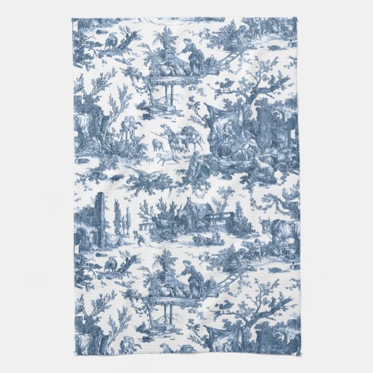 ヴィンテージ素朴フフランスのァームトイルブルー&ホワイト キッチンタオル (縦)