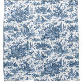 ヴィンテージ素朴フフランスのァームトイルブルー&ホワイト シャワーカーテン (正面)