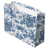 ヴィンテージ素朴フフランスのァームトイルブルー&ホワイト ラージペーパーバッグ (裏面アングル)