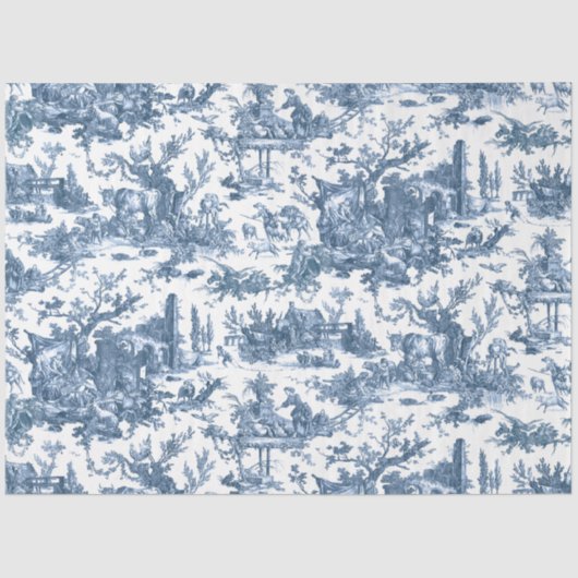 ヴィンテージ素朴フフランスのァームトイルブルー&ホワイト 薄葉紙 (正面)