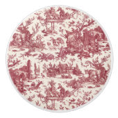 ヴィンテージ素朴フフランスのァームトイルレッド&タン セラミックノブ (正面)