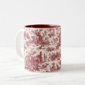 ヴィンテージ素朴フフランスのァームトイルレッド&タン ツートーンマグカップ (正面左)