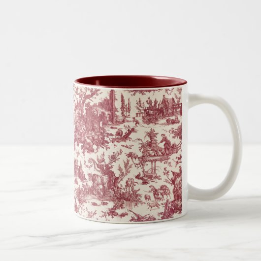 ヴィンテージ素朴フフランスのァームトイルレッド&タン ツートーンマグカップ (右)