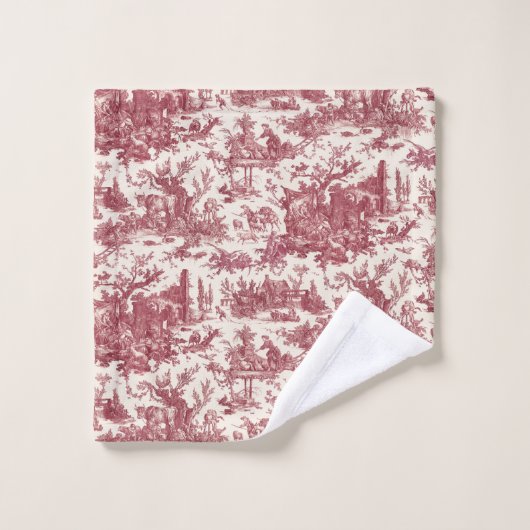 ヴィンテージ素朴フフランスのァームトイルレッド&タン バスタオルセット (ウォッシュタオル)