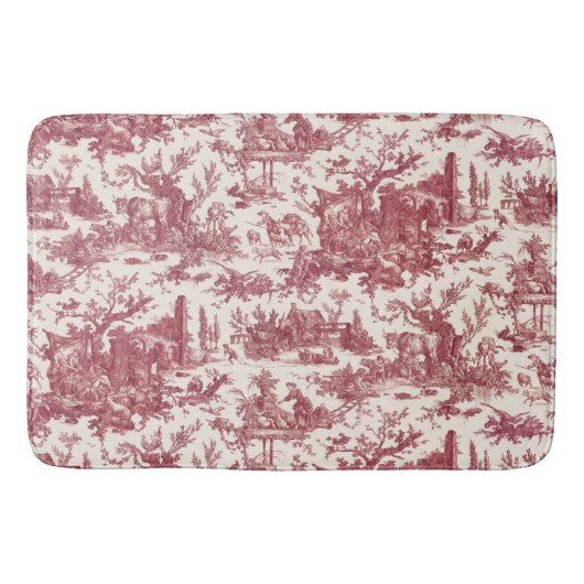 ヴィンテージ素朴フフランスのァームトイルレッド&タン バスマット (正面)