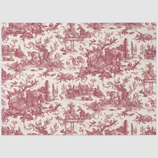 ヴィンテージ素朴フフランスのァームトイルレッド&タン 薄葉紙 (正面)