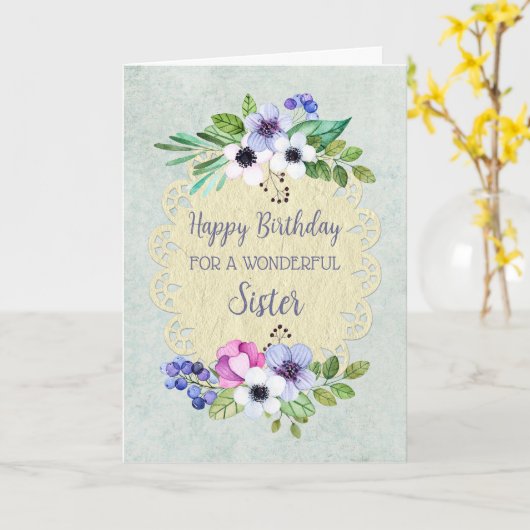 ヴィンテージ素朴フラワーズシスター誕生日 カード (黄色い花)