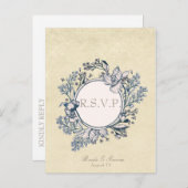 ヴィンテージ素朴フラワーフローラウェディングRSVP インビテーションポストカード (正面/裏面)