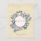 ヴィンテージ素朴フラワーフローラウェディングRSVP インビテーションポストカード (正面)