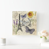 ヴィンテージ素朴フランスのな蝶パリエッフェル塔 スクエア壁時計 (ホーム)