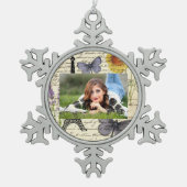 ヴィンテージ素朴フランスのな蝶パリエッフェル塔 スノーフレークピューターオーナメント (正面)