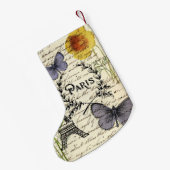 ヴィンテージ素朴フランスのな蝶パリエッフェル塔 スモールクリスマスストッキング (裏面 (吊り時))