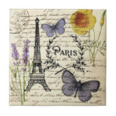 ヴィンテージ素朴フランスのな蝶パリエッフェル塔 タイル (正面)