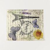 ヴィンテージ素朴フランスのな蝶パリエッフェル塔 タペストリー (正面(横))