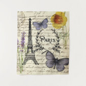 ヴィンテージ素朴フランスのな蝶パリエッフェル塔 タペストリー (正面)
