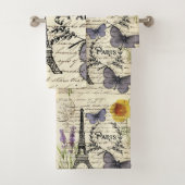 ヴィンテージ素朴フランスのな蝶パリエッフェル塔 バスタオルセット (インサイチュ)