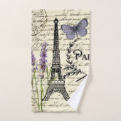 ヴィンテージ素朴フランスのな蝶パリエッフェル塔 バスタオルセット (ハンドタオル)