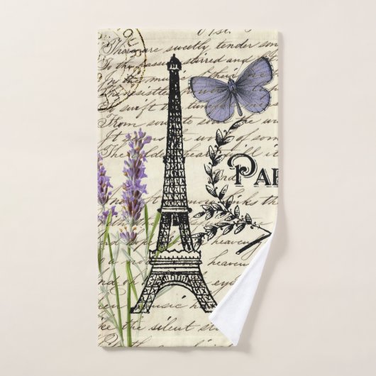 ヴィンテージ素朴フランスのな蝶パリエッフェル塔 バスタオルセット (ハンドタオル)
