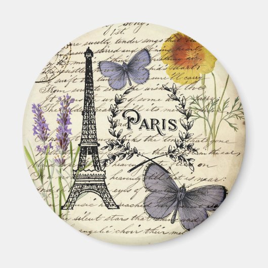 ヴィンテージ素朴フランスのな蝶パリエッフェル塔 マグネット (正面)