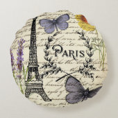 ヴィンテージ素朴フランスのな蝶パリエッフェル塔 ラウンドクッション (裏面)