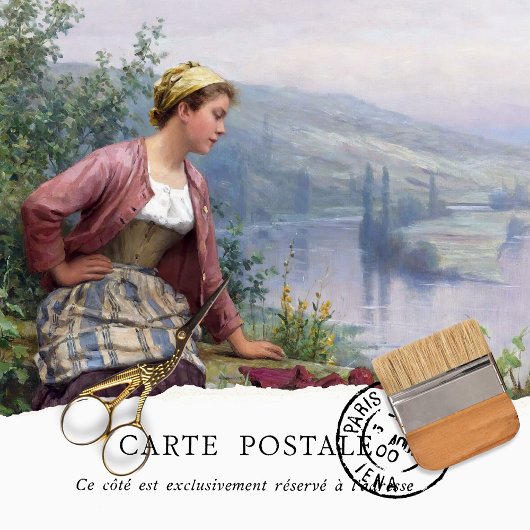 ヴィンテージ素朴フランスのガールデコペティッシュペーパー 薄葉紙