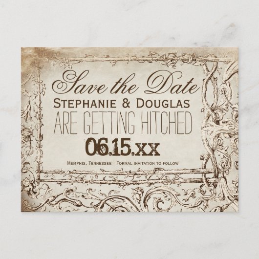 ヴィンテージ素朴フレーム日付はがきを保存 案内ポストカード (正面)