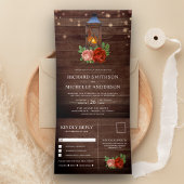 ヴィンテージ素朴フローラウッドランタン結婚ズ 三つ折り招待状