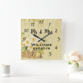 ヴィンテージ素朴フローラウッド スクエア壁時計 (ホーム)